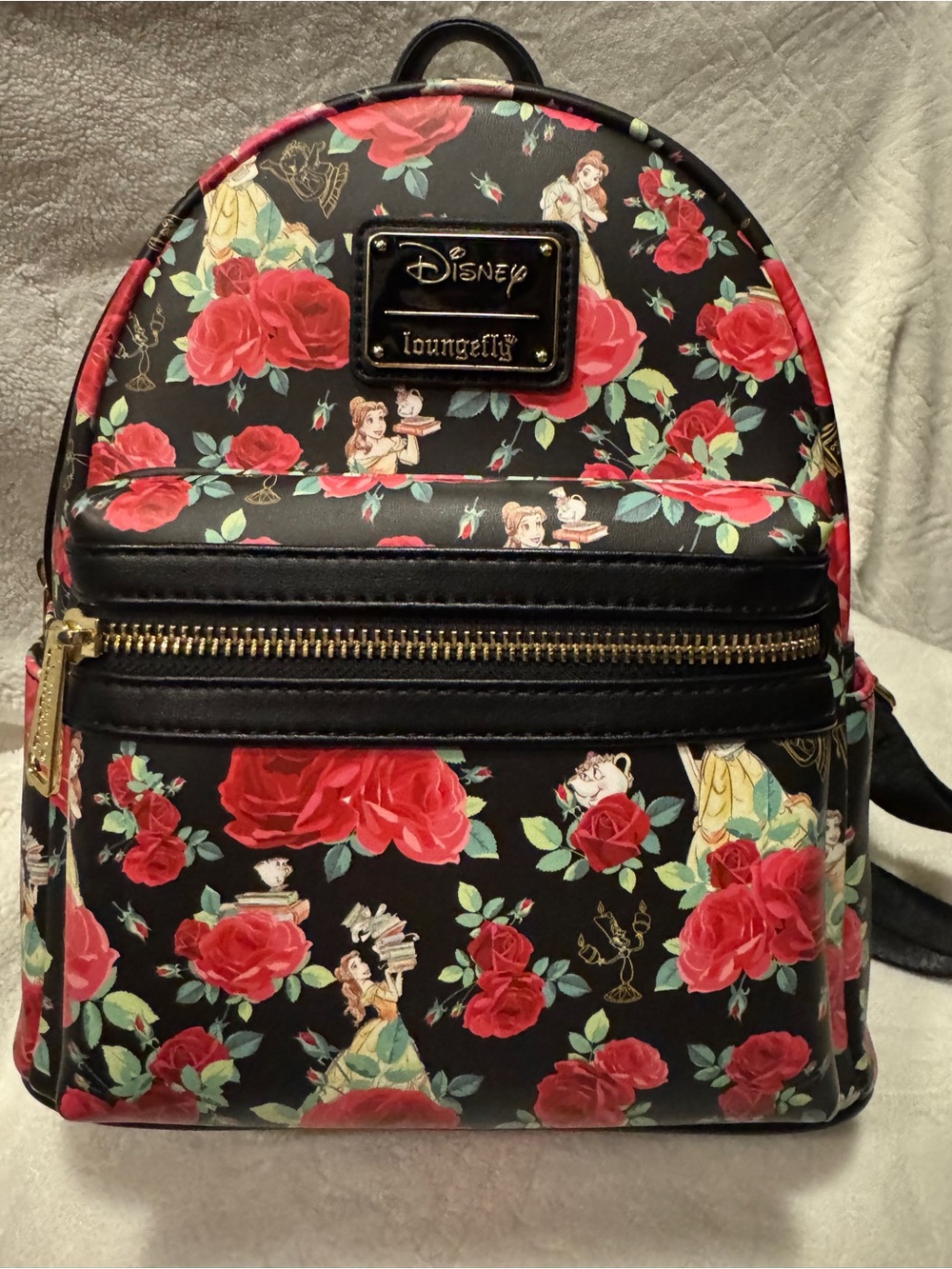 Loungefly Black Floral Belle Mini Backpack with Red Roses
